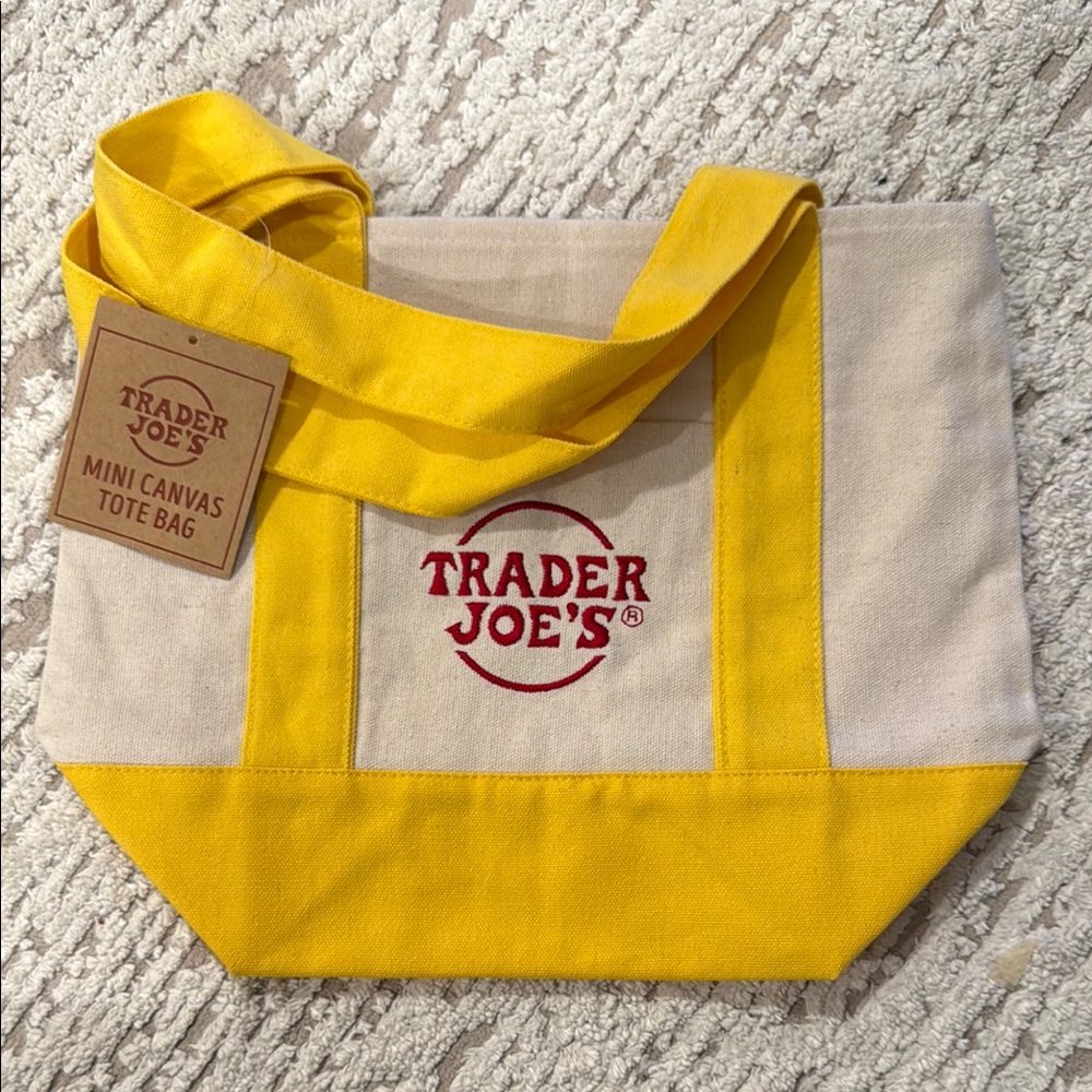 Trader Joe’s Mini Canvas Tote Bag - Yellow and Cream Mini Canvas Tote Bag
